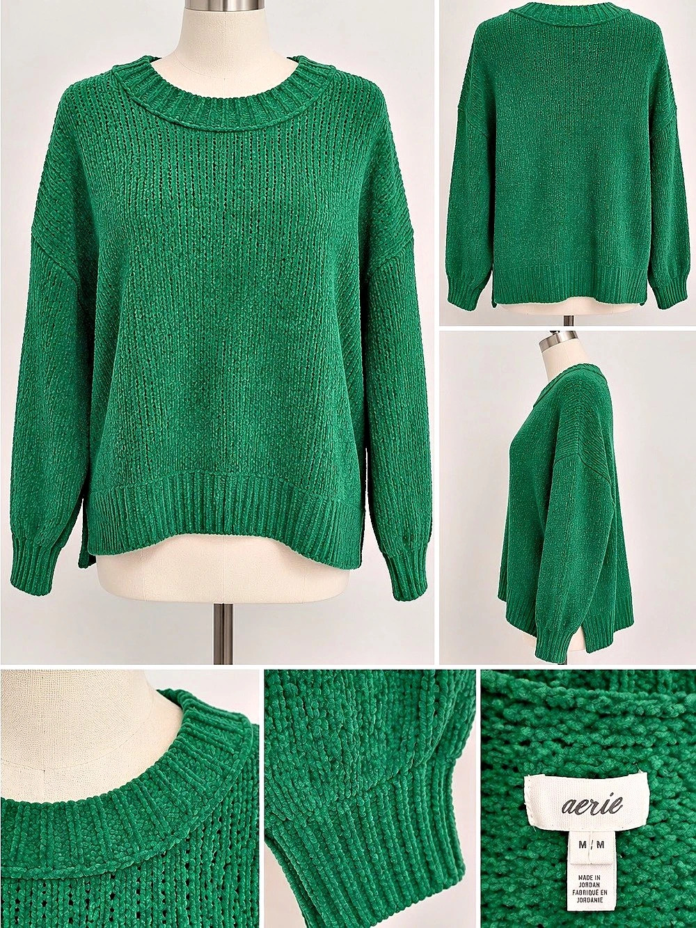 Aerie Green Chenille Oversized Knit Sweater Size Medium NWT